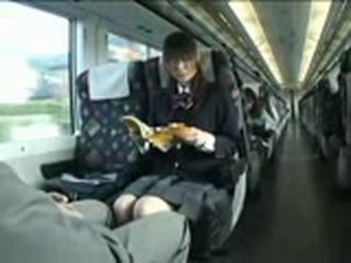 Japanese schoolgirl gets horny on public train ride, yearns for some Nippon dick